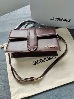 Jacquemus Dark Brown Leather Crossbody Bag with Gold Logo